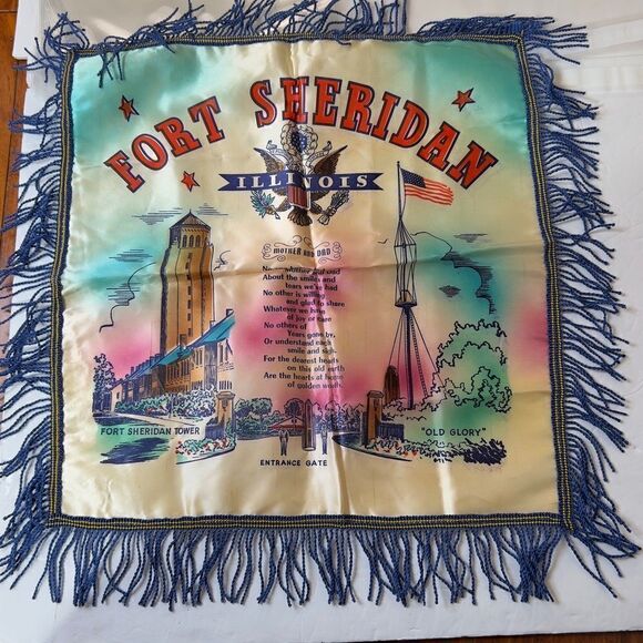 Vintage WW2 US Army mother and dad pillow cover Fort Sheridan Illinois - Picture 2 of 6